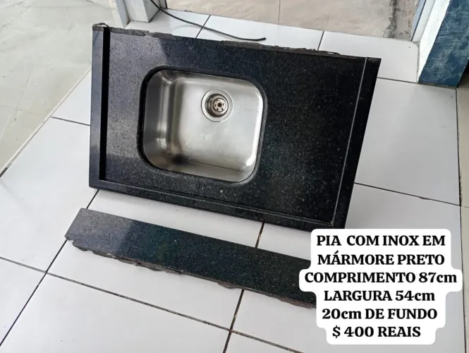 PIA INOX EM MÁRMORE PRETO IGUAL NOVO $ 450 REAIS RETIRAR NO SANTA FÉ *