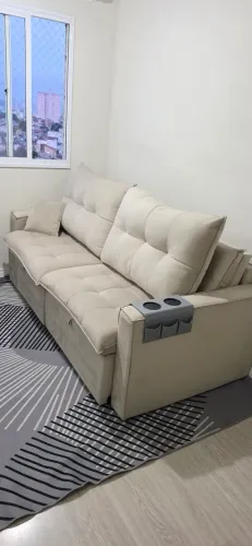 Sofá Retrátil D33 com Molas Ensacadas - Camurça Off White