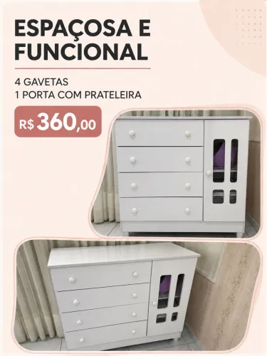 CÔMODA INFANTIL MIMO - 4 GAVETAS E 1 PORTA