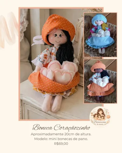 BONECA CORAÇÃOZINHO- MINI BONECA DE PANO 100% ARTESANAL
