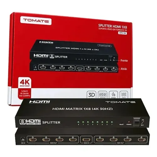 Splitter HDMI 1x8 Divisor Distribuidor de Sinal 4K Ultra HD - Tomate
