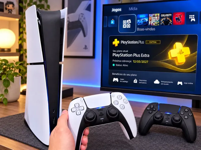 PS5 Slim + 2 Controle | PS Plus Extra Ativa | Excelente Estado