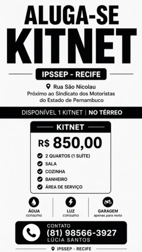 Aluga-se kitnet de 2 quartos no IPSEP