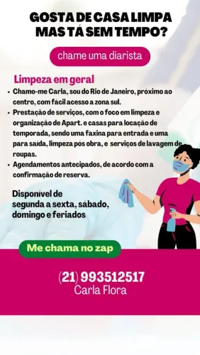 Prestação de serviços de diarista  e apartamentos alugados por locação e temporada .