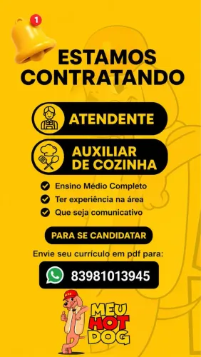 Vaga para atendente e auxiliar de cozinha, bancários