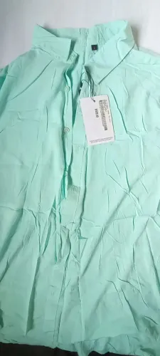 Camisa Social Manga Curta Masculina Tecido Viscose Cor Verde Tamanho G