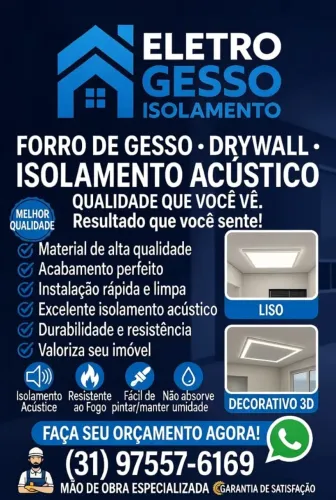 Gesseiro, Parede Drywall e Isolamento Acústico Iluminação