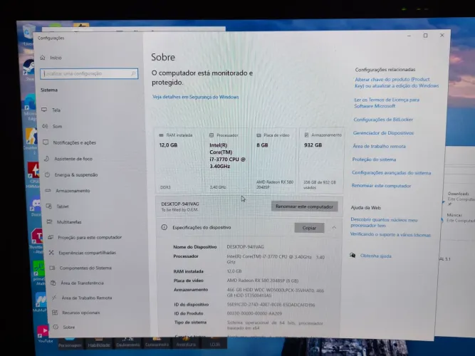 CPU CORE I7 3770/12gb RAM DDR3