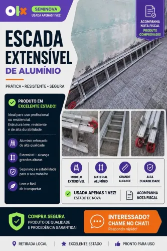 Escada Extensível de Alumínio - Usada Apenas 1 Vez + Nota Fiscal