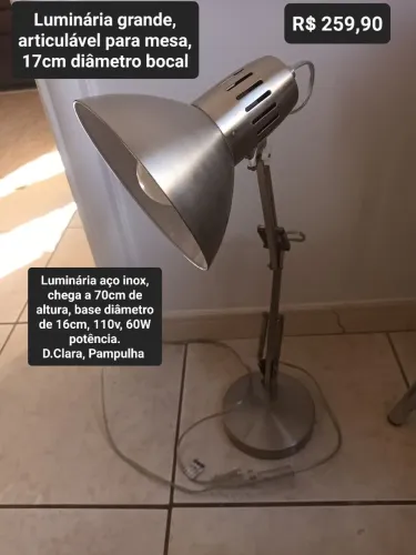 Luminária mesa aço inox grande