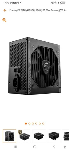 Fonte MSI MAG A650BN, 650W, 80 Plus Bronze, PFC Ativo, Com Cabo, Preto -306-7ZPz3zz-CEO