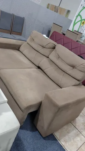 Sofá retrátil reclinável Suede bege assento de molas sustentação. Entrega.