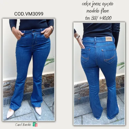 Calça jeans modelo flare opção 
