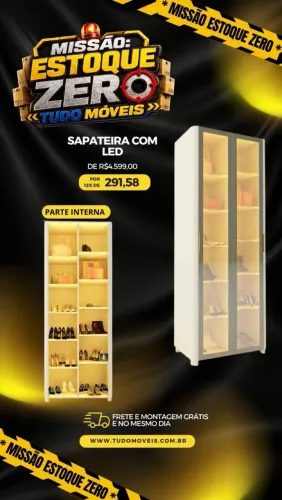 Sapateira com led e vidro reflecta 100%MDF