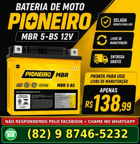 Bateria de Moto Pioneiro MBR 5-BS 12V - Enterga Grátis