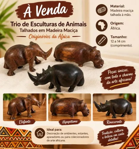 Trio de Esculturas Africanas em Madeira