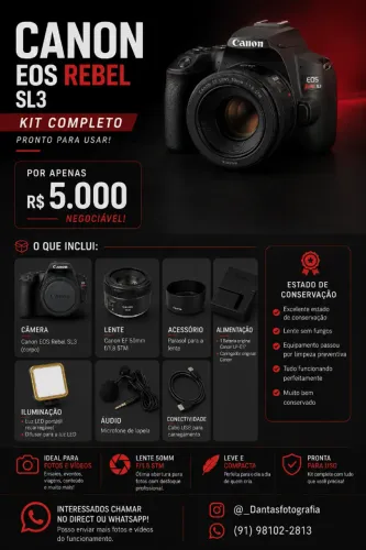 Canon EOS Rebel Sl3+ lente 50mm Canon + acessórios