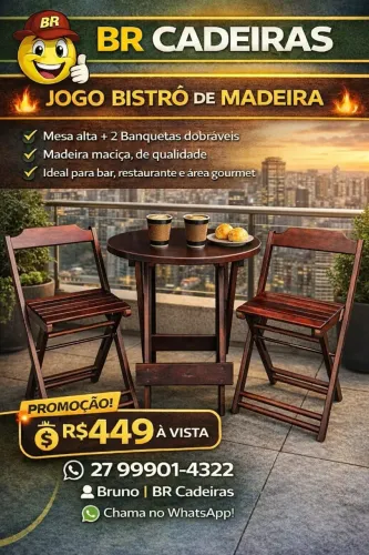 jogo 2 cadeirão com 1 mesinha alta de madeira