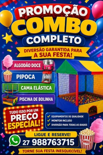 Aluguel de pula pula, algodão doce, pipoca e piscina de bolinha