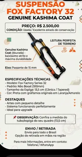 Suspensão fox kashima mtb