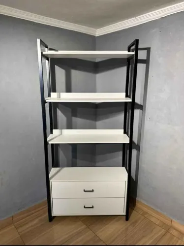 Prateleira Metalon c/ MDF Branco e 2 Gavetas