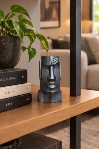 Miniatura Chad Moai 3D 10cm | Escultura Decorativa para Sala e Escritório