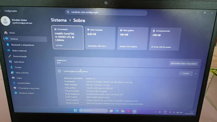 Notebook Lenovo 8 gb ram e 238 GB SSD