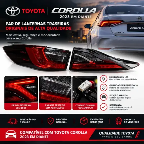 KIT LANTERNA "ORIGINAL TOYOTA" COROLLA 2023 EM DIANTE - COMPLETO (PLUG-and-PLAY)