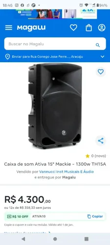 Caixa de som profissional ativa 15' Mackie