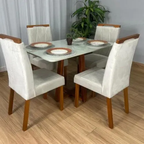 Mesa de Jantar Nanda 1.20x0.80 C/4 Cadeiras em Veludo l3 S