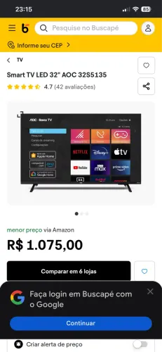 Smart TV LED 32" HD AOC 32S5135/78G