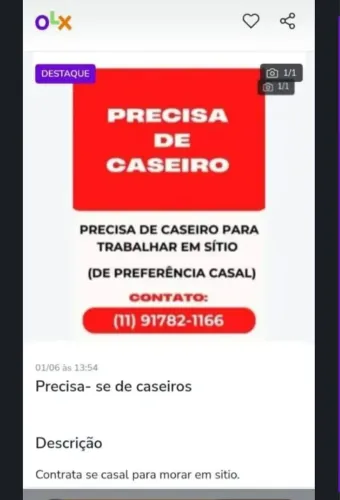 Contrata-se caseiro