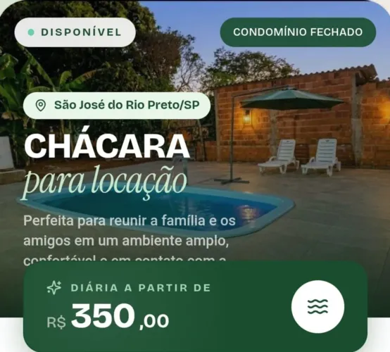 Chácara no chaparral pra frente de rio preto