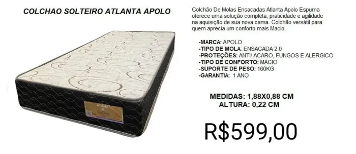 COLCHAO SOLTEIRO A PRONTA ENTREGA