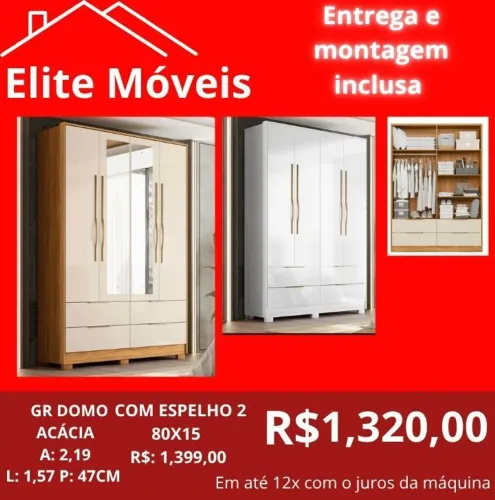 1,320,00 Com a montagem e a entrega guarda roupa novo na caixa com garantia de fabrica. 