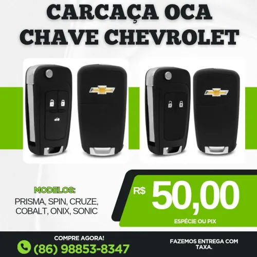 Carcaça Oca Chave Canivete Chevrolet<br>Prisma, Spin, Cruze, Cobalt, Onix, Sonic