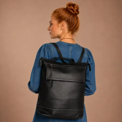 Mochila nova couro legítimo Preta Antifurto Feminina Cabe Notebook
