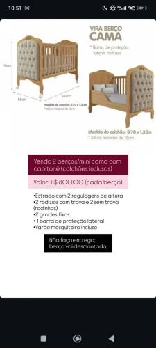 Vendo dois berço que vira cama