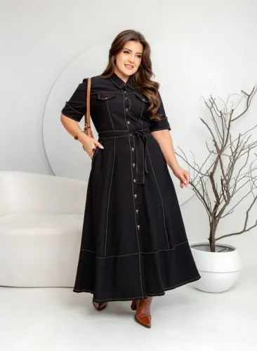 Vestido Feminino com Cinto, Amarração na cintura e Bolsos Cores e Tamanhos Variados Leide