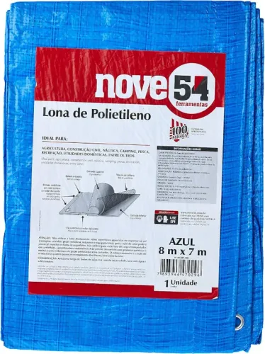 Lona De Polietileno Encerada Com Ilhós 100 Micra Azul - Nove54 - 8 M X 7 M