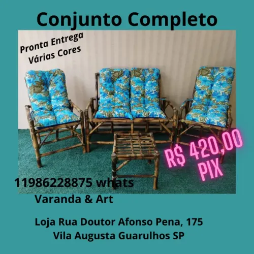 cadeiras de bambu conjunto completo várias cores poltronas varanda sacada