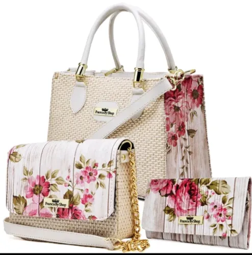 Kit floral 2 bolsa e 1 carteiras