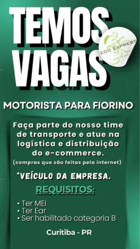 Motorista para Fiorino - Vaga de Motorista em Curitiba