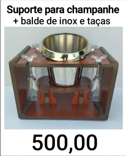 Suporte para champanhe + balde de inox e taças