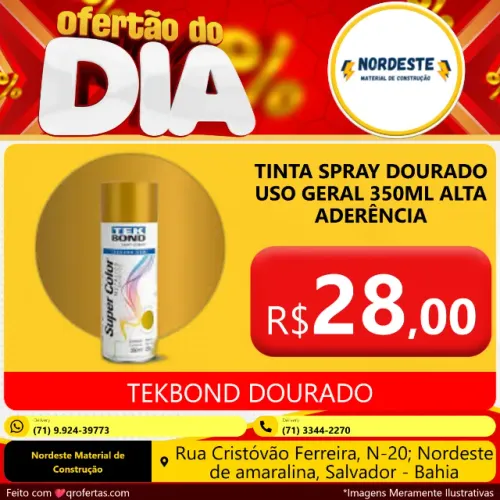 Tinta Spray Dourado Uso Geral 350ml Alta Aderência - TEKBOND