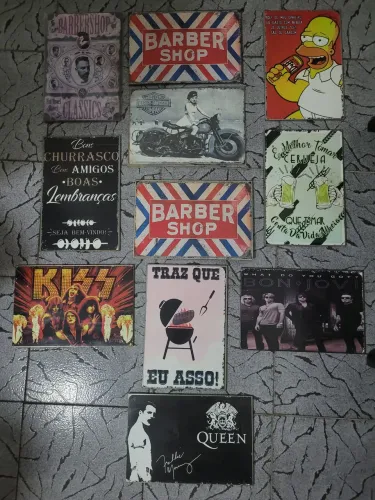 11 Placas Decorativas em metal rock churrasco cerveja simpsons homer Kiss Queen moto banda