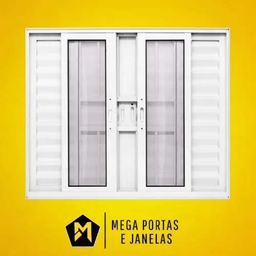 Veneziana Seis Folhas Alumínio Branco Com Grade - Linha 25 (Completa)