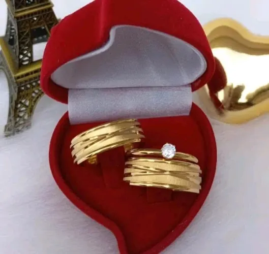 Par de Alianças +anel banhada ouro