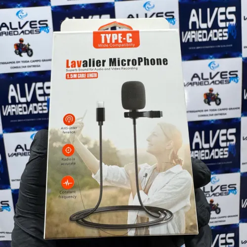 Microfone lapela tipo c com fio