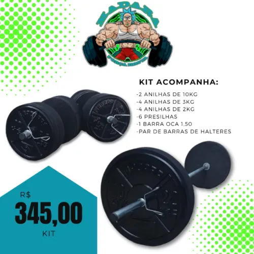 Kit Musculação com 40kg de anilhas de concreto